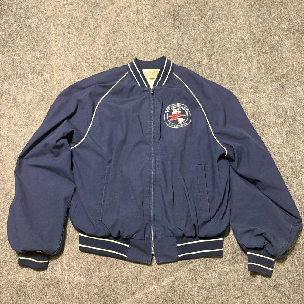Vintage 60S 70S King Louie Mens Bomber Jacket Size XL Blue Avon Lake Ohio USA